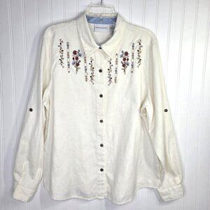 Alfred Dunner Shirt Women 20 1X White Embroidered Floral Button Jacquard Cottage